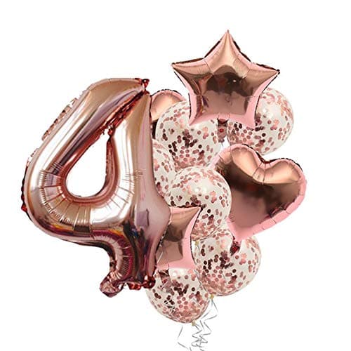 Pop The Party Nylon 4Th Number Balloon With 4 Digit Balloon For Including Star, Heart And Confetti Balloons,Multicolor,14 Pcs