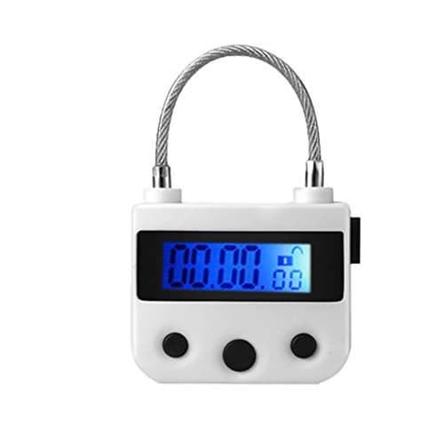 99 Hours Max Time Lock - Time Out Padlock Flexible Braided Steel Cable with LCD Display Timer (White)