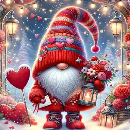 TaeYsck Valentines Day DIY 5D Diamond Art Painting Kits for Adults Kids BeginnerGnome Flowers Full Round Drill Gems Art Diamond Dots Love Picture for Home Wall Decor