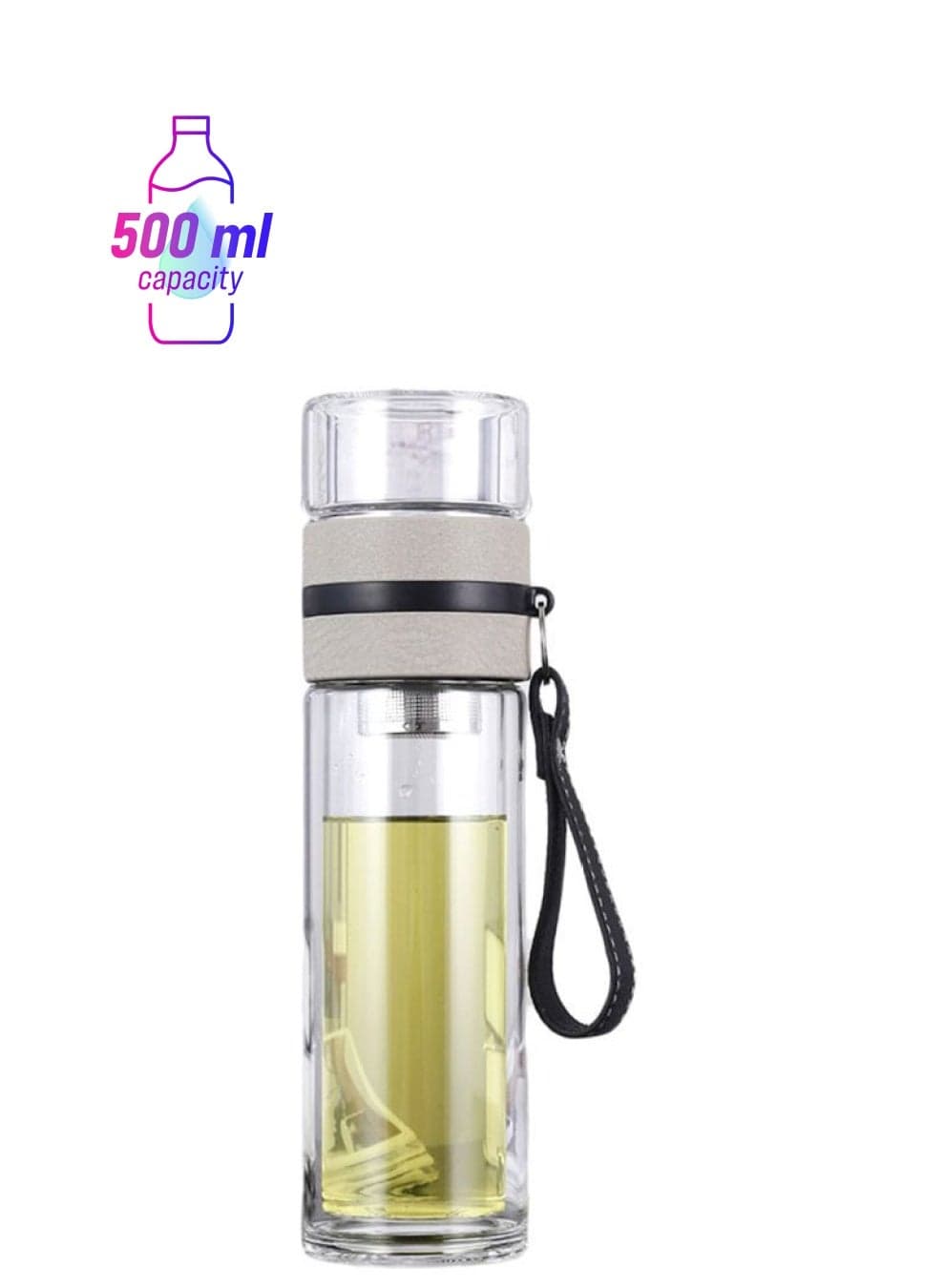 Double Wall Water Bottle Clear/Grey/Black 24x6.5cm