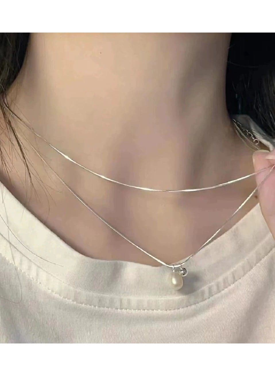 Double-Layer Pearl Pendant Necklace for Women – Tarnish-Resistant Light Luxury Jewelry, Elegant Gift for Girlfriend