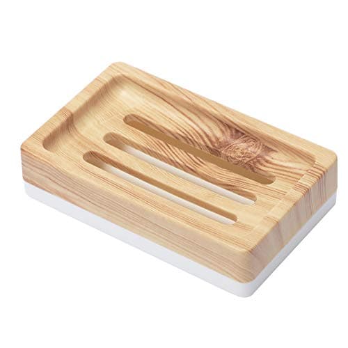 UVIVIU Plastic Soap Dish,Containers, Keeps Soap Dry,Easy Cleaning,Drain,Wood Pattern