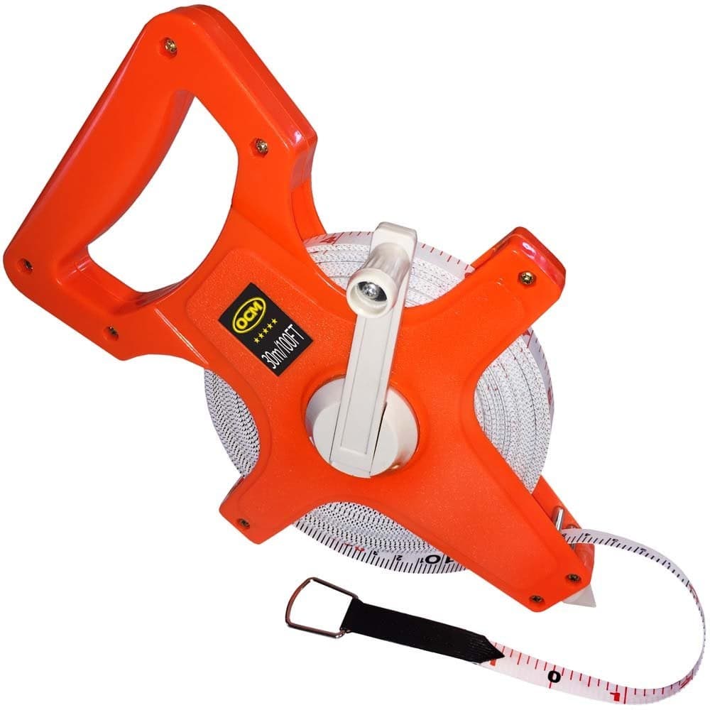 OCM Open Reel Fiberglass Tape Measure Inch Metric Scale Impact Resistant ABS 100 Feet 30 Meter