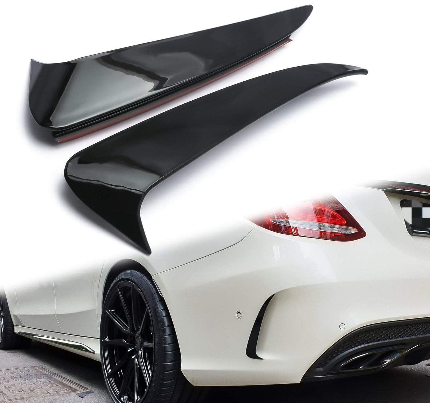Xotic Tech 2PCS Exterior Rear Bumper Spoiler Lower Side Air Vent Frame Cover Trim Glossy Black Compatible with Mercedes Benz CClass W205 20152018 wAMG Sport Bumper Vent Sedan Version