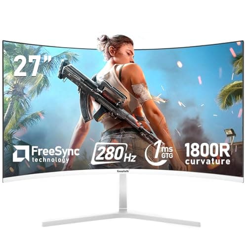 Gawfolk 27 Inch PC Computer Screen,1800R Curved Gaming 280Hz Monitors, FHD 1080p 1ms, Freesync, 98% sRGB,178 ° Angle View HDMI2.0、DisplayPort, Compatible with Wall-Mounted 100 * 100MM-White