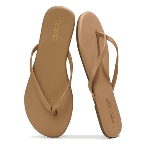 Project Cloud Flip Flops for Women - Memory Foam Flats Summer Sandals for Women 2025 - Vegan Leather Lightweight Womens Sandals Summer Beach Essentials Slides (Foundations, Taupe, 8)