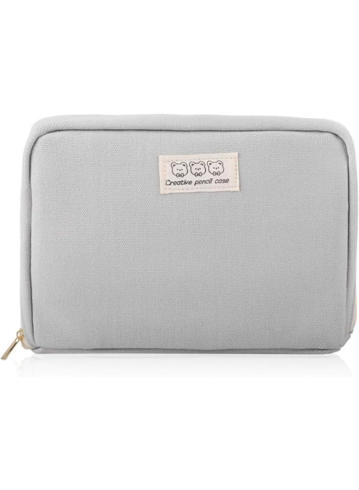 Pencil Case, Large Capacity Pencil Pouch Waterproof Passport Bag Zipper Stationery Storage Cosmetic Makeup Bag Organizers for Women (Gray)
