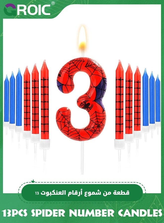 13pcs Spider Web Birthday Candles, Number Birthday Candles for Kids Birthday Party Spider Theme Decorations, Cake Candles Cake Topper Candle, Candle Number for Birthday Party Supplies (3)