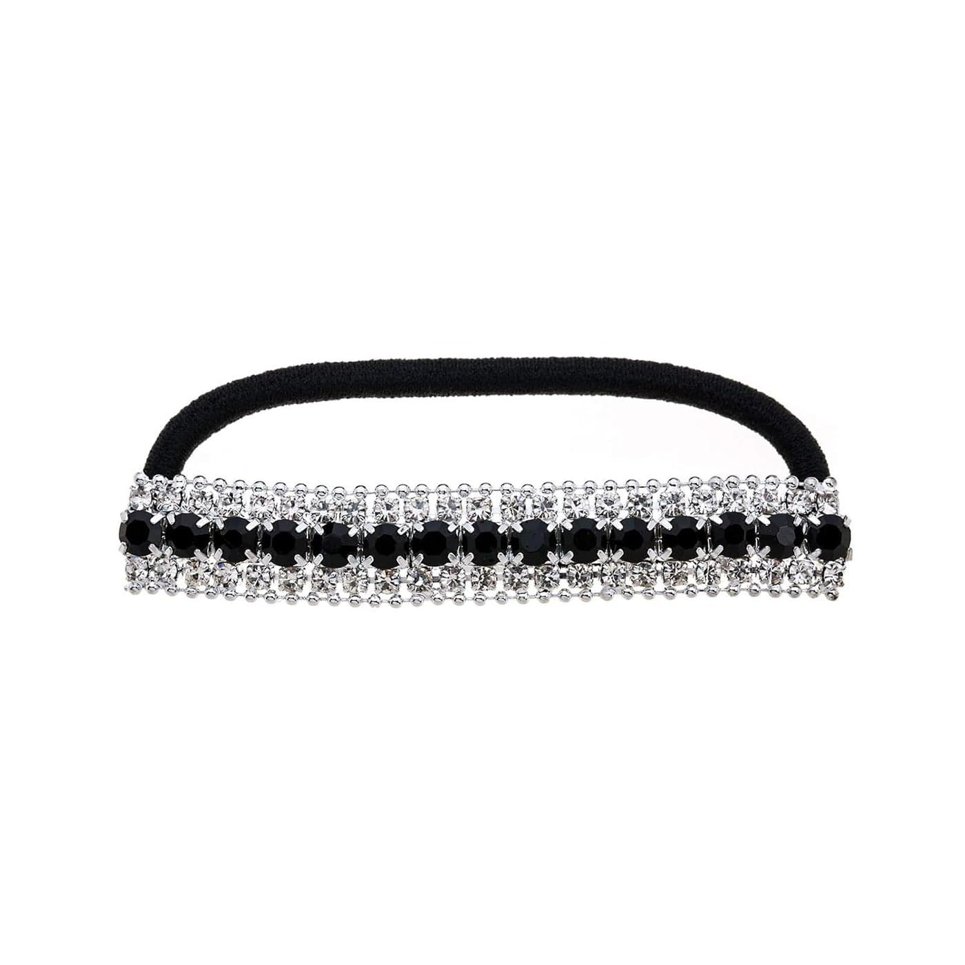 Ruihfas Ponytail Holder Stretchy Elastic Hair Tie Sparkling Crystal Rhinestone Hair Band Headband Hair Accessories for Women 1Pcs Silver Tone Black
