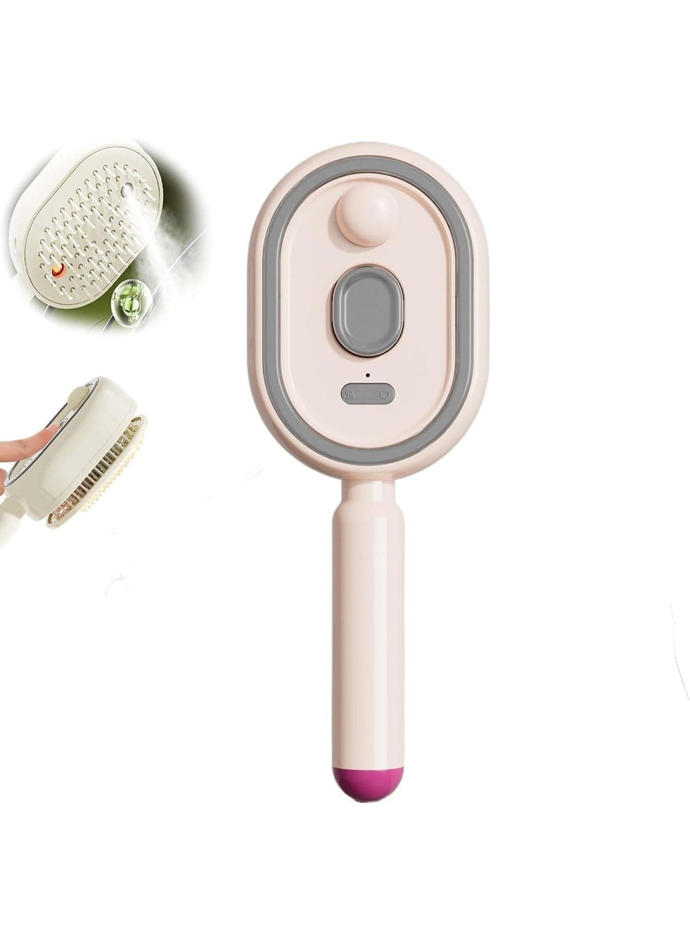 Electric Steam Brush, 3-in-1 Hair Brush with Built-in Water Spray, Rechargeable Steam Hair Brush for Detangling, Frizz Reducing and Nourishing Hair (Pink)