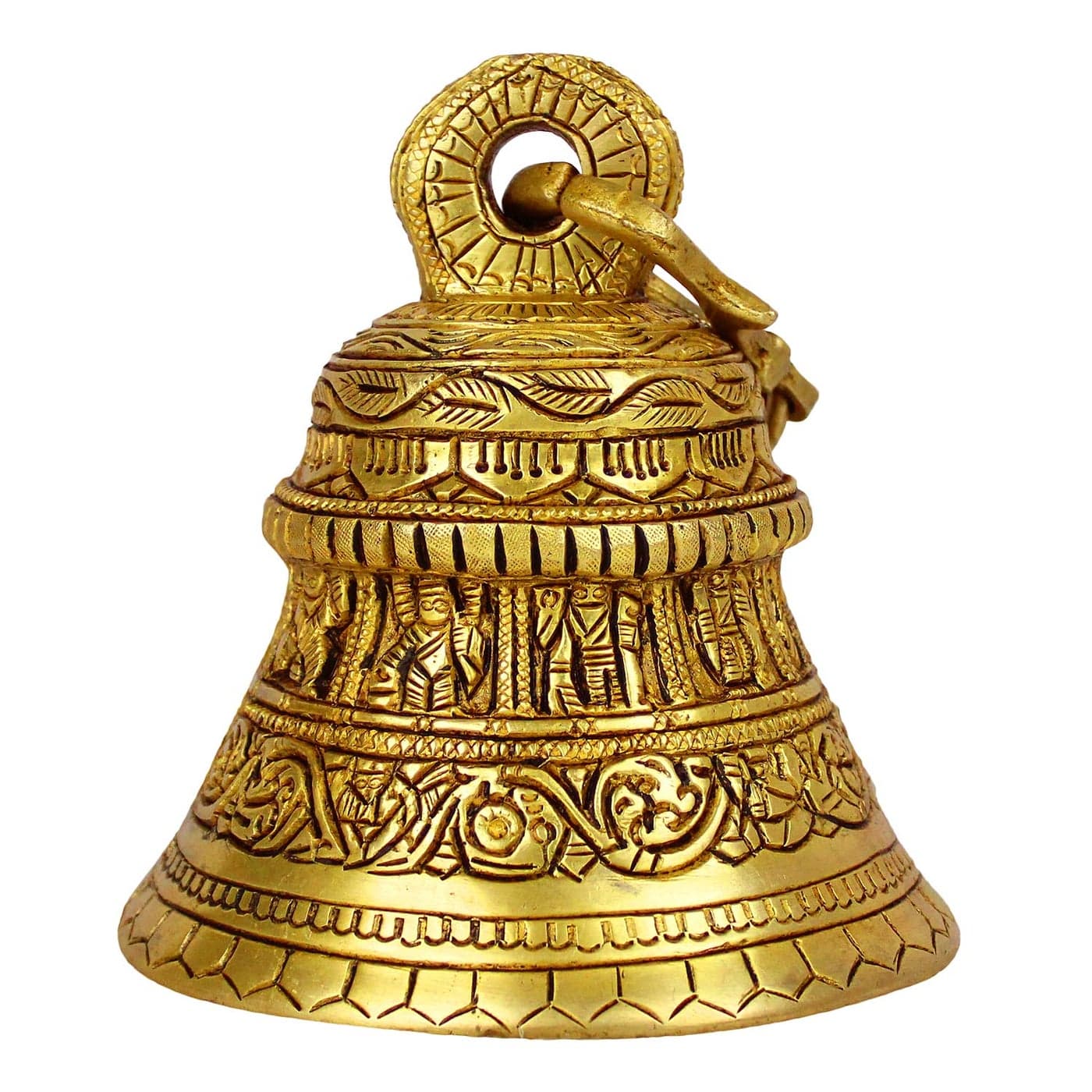 ARTVARKO Dashavatar Brass Hanging Bell with Chain God Lord Vishnu dashavataram Engraved Hanging Temple Wall Ghanta Height 24 Inches