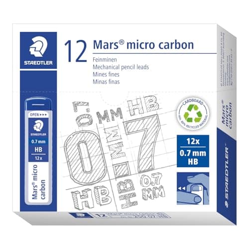Staedtler Mars Micro Carbon Mechanical Pencil Refills Tube of 12 07mm Pack of 12 Tubes HB Medium Point Graphite Leads 250 07HB