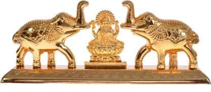 Fashion Bizz Handcrafted Goddess Lakshmi Roli Chawal Box with Elephants Beautiful Golden Metal Chandan Roli Chaopda, Chawal Akshat - Haldi Kumkum Box Chopda Decorative Showpiece - 7 cm (Metal, Gold)