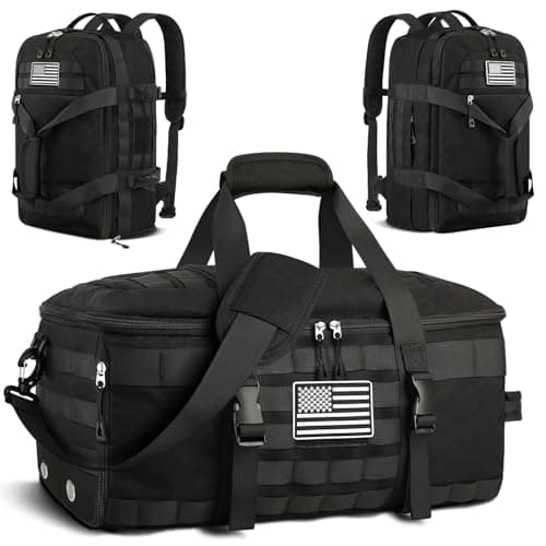 ETRONIK Gym Bags for Men, Large Tactical Duffle Bag Backpack with Shoe Compartment, 3 in 1 Carry on Bag Travel Backpack with Wet Pocket, Weekender Overnight Range Bag for Workout Football Gym, Black