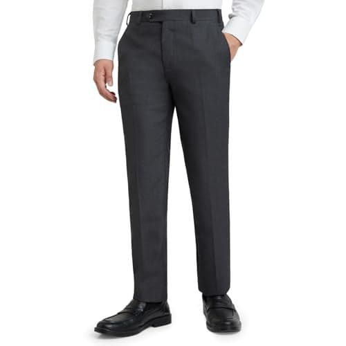 Raymond Men's Slim Fit Solid Pattern Poly Viscose Blend Flat Front Formal Mid Rise Trouser (Size: 32)-RMTS04720-G8 Dark Grey