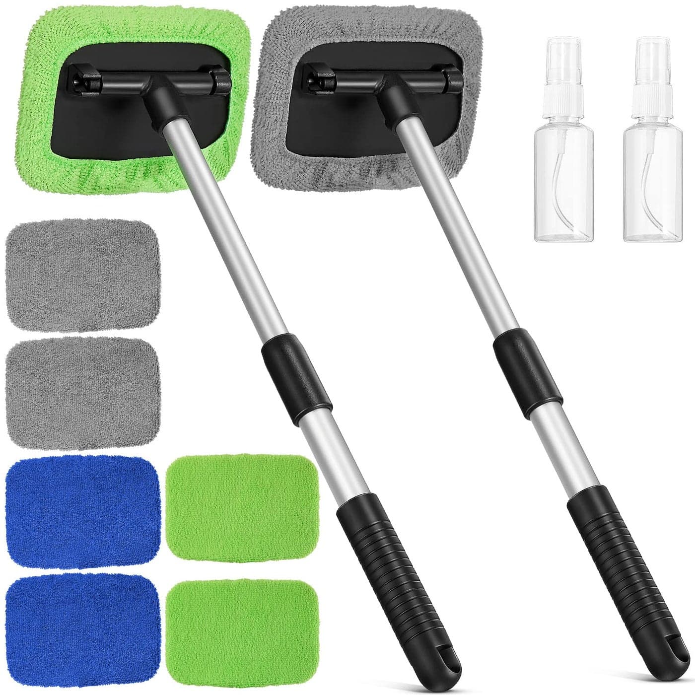 Tallew 2 Sets Windshield Cleaner Tool Car Window Cleaning Wash Kit with Detachable Handle 6 Microfiber Pads and 2 Spray Bottles Inside Windshield Cleaner Tool for Auto Glass Cleaning