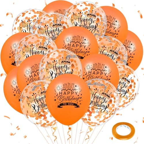 Orange Happy Birthday Balloons 18Pcs Birthday Latex Confetti Balloons Thanksgiving Birthday Party Balloons Decorations for Kids Boys Girls Women Men Halloween Fall Birthday Party Supplies