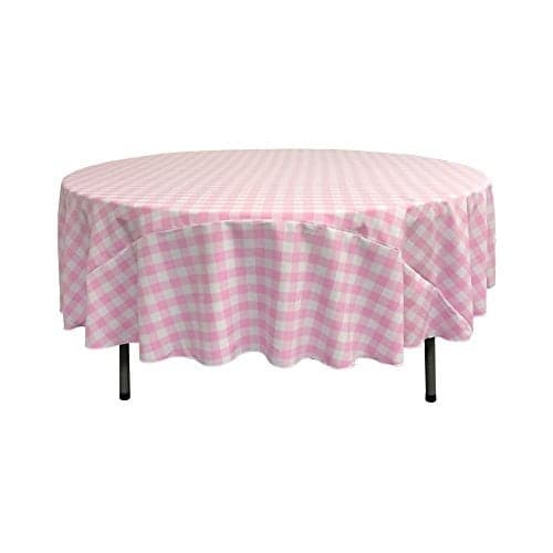 LA Linen 90-Inch Round Polyester Checkered Tablecloth/Pack of 1 / White & Light Pink