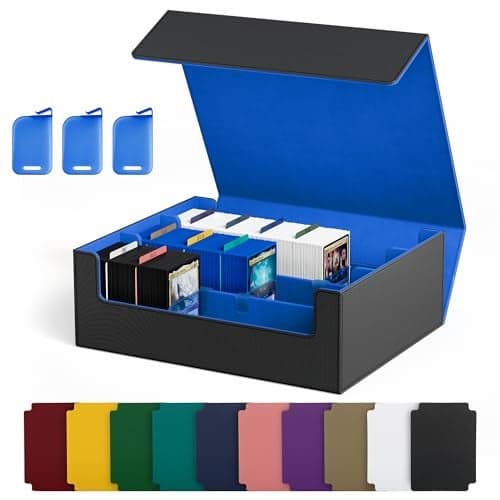 UAONO Trading Card Storage Box Holds 1800 Sleeved Cards with 10 Dividers 3 Stoppers Magnetic Closure PU Leather Card Case for MTG PTCG YGO Sports Cards BlackBlue