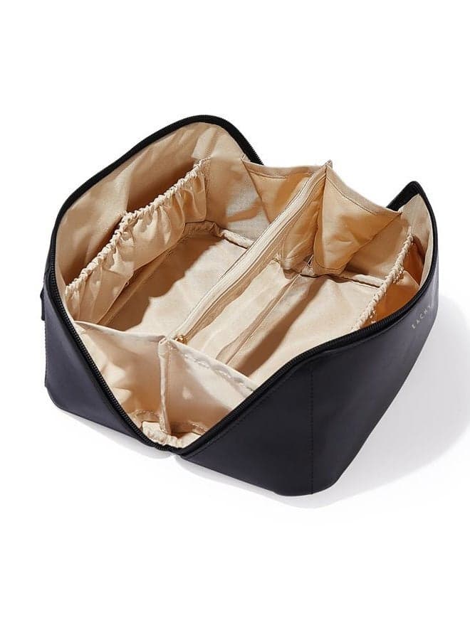 Travel Makeup Bag,Large Capacity Cosmetic Bags for Women,Waterproof Portable Pouch Open Flat Toiletry Bag Pattern Makeup Bag, Ad-black, M, Rustic