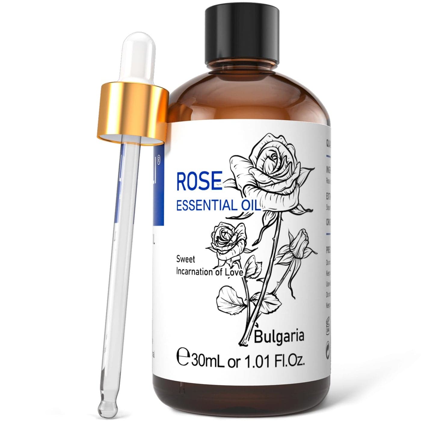HIQILI Rose Essential Oil 1 Fl Oz, 100% Natural Therapeutic Grade for Aromatherapy, Diffuser, Skin Care, Massage, Includes Premium Quality Glass Dropper