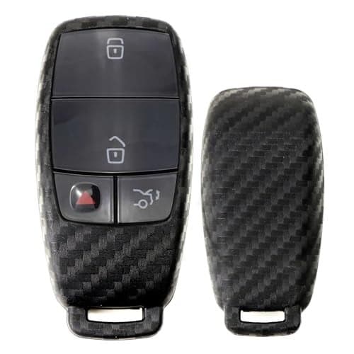 iJDMTOY Carbon Fiber Pattern Soft Silicone Key Fob Cover Case Compatible w/ Mercedes 2017-up E-Class, 2018-up S-Class, 2019-up G-Class, 2020-up A C CLA CLS GLB GLC GLE GLS-Class Gen3 IYZMS2 Smart Key