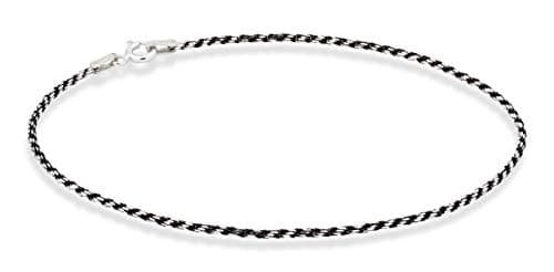 Miabella 925 Sterling Silver Solid 1.5mm Diamond-Cut Braided Rope Chain Anklet Ankle Bracelet for Women, Made in Italy (black-rhodium-plated-silver, 9)