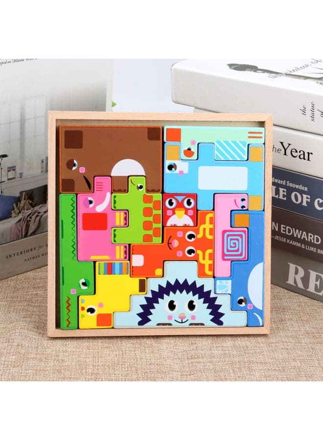 Children's Wooden Three-dimensional Puzzle Tetris Three-dimensional Animal Puzzle Puzzle Puzzle Building Block Toys Custom-Color:dn-animal Building Blocks