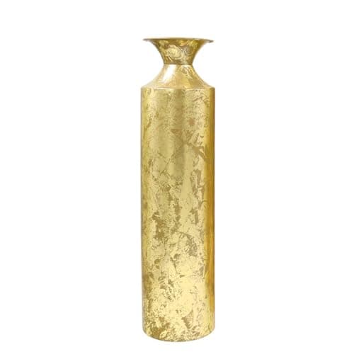 Hosley 21.75" Tall Gold Metal Floor Vase - Decorative Textured Metallic Cylinder for Floral Arrangements, Modern Home Decor & Centerpiece