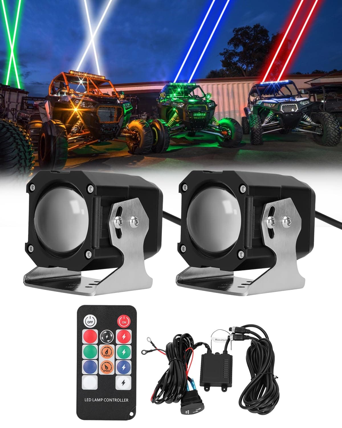Whipless LED Whip Lights, 2 PCS Upgraded Spot Beam Pod Lights, 4300 FT Range RGBW Chasing Whipless Whip Light Kit, Compatible with UTV ATV Polaris RZR Can-Am Maverick X3 Cfmoto Kawasaki SXS Jeep Truck