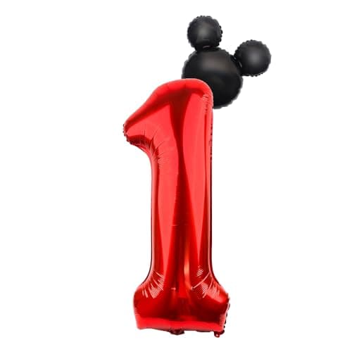 LEBERY 40 Inch Mouse Number 1 Balloon Black Red 1 Balloons for 1st Birthday, Mini Mouse Head Balloon Red Giant Number One Balloons for Mouse Clubhouse Baby Shower Anniversary Supplies Decorations