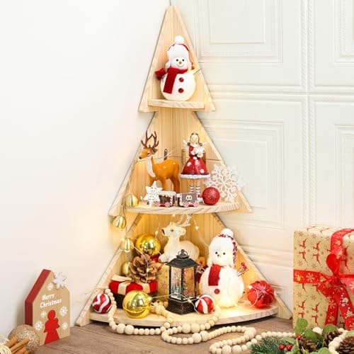 VioraWhite 3 Tier Christmas Tree DIY Shelf 26 Cabinet Organizer Shelf Christmas Village Display Stand Decors for Living Room Bedroom Home Office Tabletop Holiday