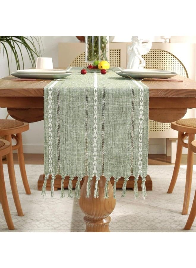 Rustic Table Runner with Tassels, Cotton Linen Table Decoration, Farmhouse Table Runners, Wedding and Dining Decorations, Elegant and Chic, for Holiday Party, 13X72 Inches