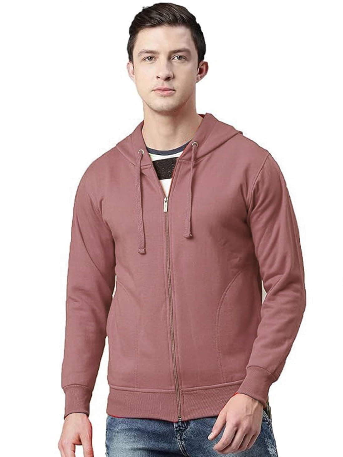 ADBUCKS Men's Cotton Regular Sweatshirt Winter Wear Hood with Zipper (XXXX-Large, Light Orange)