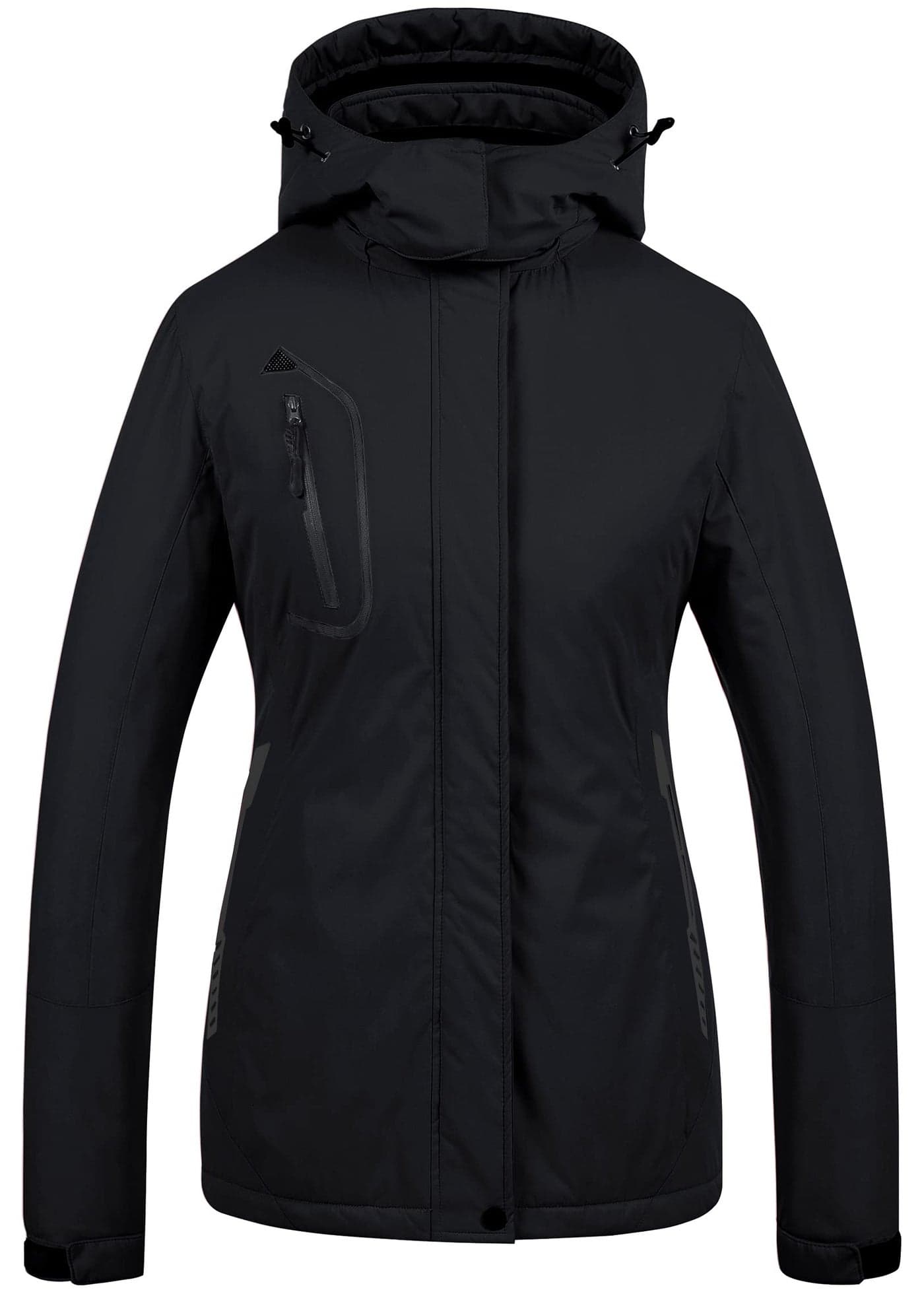 CREATMO US Women's Winter Waterproof Ski Jacket Warm Detachable Hood Windproof Coat Black S
