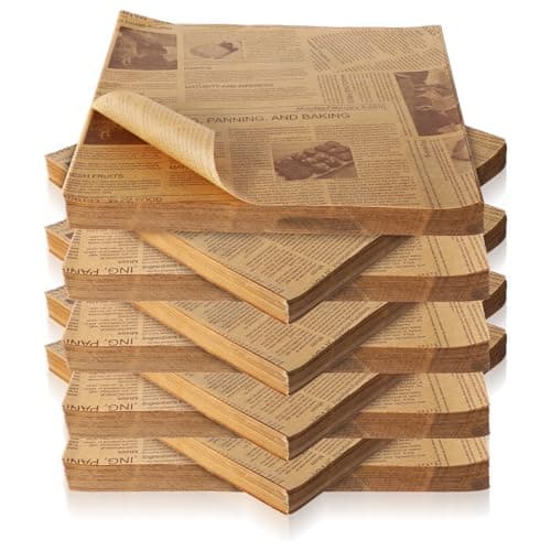 500 Pcs 12 x 12 Inch Deli Wax Paper Sheets Grease Resistant Tray Basket Liners Newsprint Paper Water and Grease Proof Sandwich Wrapping Papers Square Hot Dog Wrappers for Food Baking (Brown)