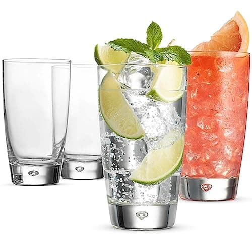 Bormioli Rocco Luna Cooler Drinking Glasses Set of 4-15.25 Oz. Clear Glass Tumblers with Smooth Rims & Bubble Base - Ideal for Water, Soft Drinks & Cocktails - Everyday Italian Glassware