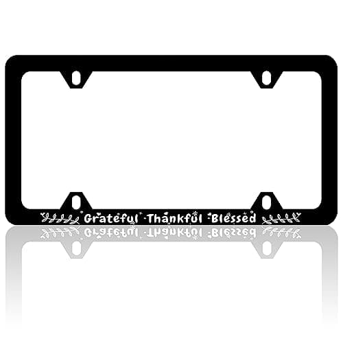Grateful Thankful Blessed License Plate Frame Belief License Plate Frames Funny Auto Accessory Bracket Stainless Steel License Plate Holder with Screws for Women Men 6x12 Inch 4 Holes