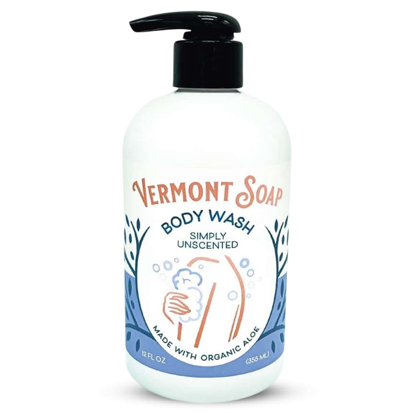 VERMONT SOAP Body Wash Natural Body Wash with Shea Butter Mild Gel Body Wash for Moisturizing and Soothing Skin Fragrance Free Body Wash for Women Men Simply Unscented 12oz