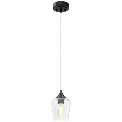 VONLUCE Pendant Light Kitchen Island, Matte Black Pendant Light Fixture with E26 Base & Adjustable Cable, Modern Pendant Lighting with Glass Shade for Living Room Bedroom Hallway