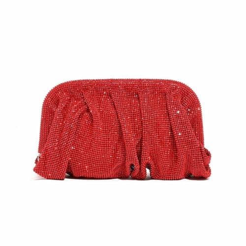 WuDiaoer Women Rhinestone Clutch Purse Diamond Evening Bag Chain Handbag Ladies Dumpling Bag Wedding Party Purse, Red
