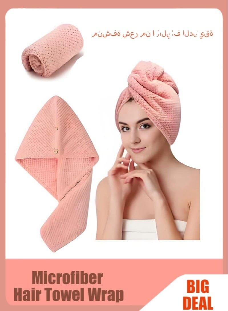 Microfiber Hair Towel Wrap for Women, Rapid Drying Towels for Hair with Button, Soft Hair Drying Towel Wrap, Anti Frizz Hair Towels Wrap for Curly Hair, Suitable for all hairstyles(Pink)