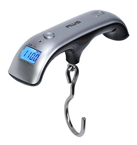 American Weigh Scales Digital Hanging Luggage Scale for Traveling or Weighing Suitcases Backlit LCD Screen 110lbs x 02lbs LS110