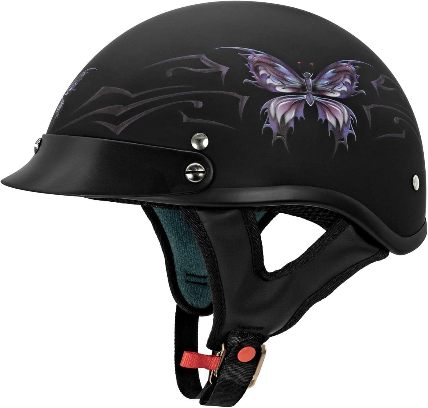 VCAN Unisex-Adult Half Helmet with Gloss Black Butterfly Design