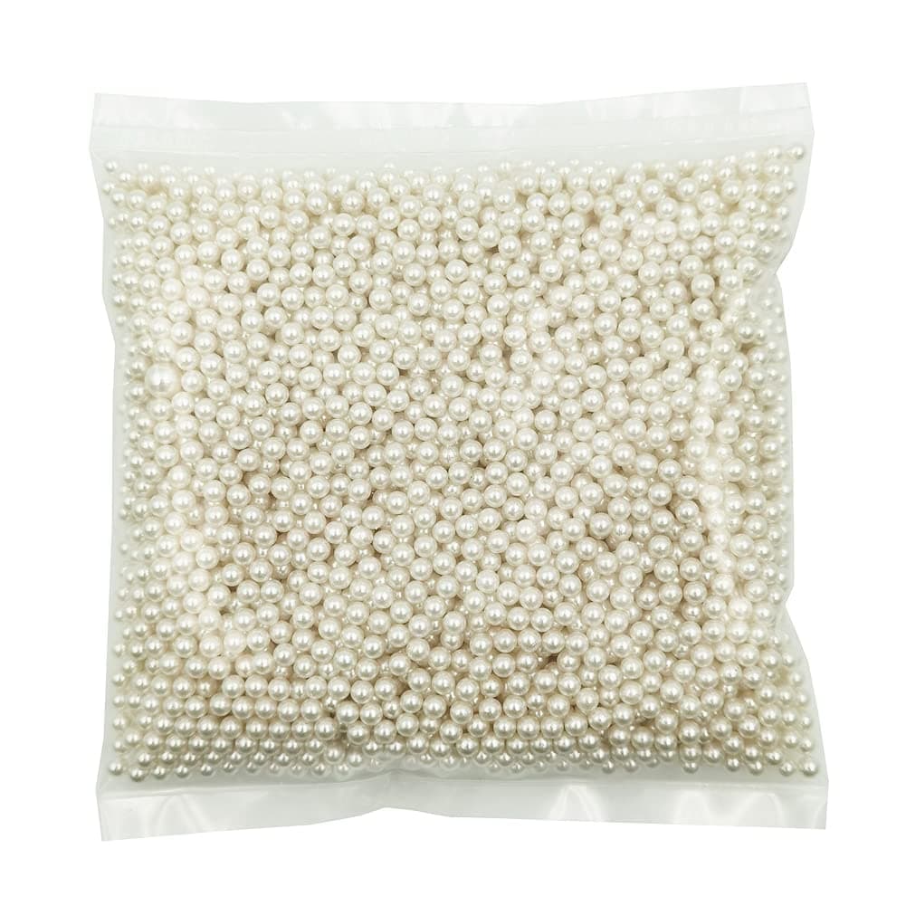 INSPIRELLE 3800pcs 5mm Ivory Polished ABS Undrilled Art Faux Pearls for Vase Fillers No Hole Imitation Round Pearl Beads for Home Decoration