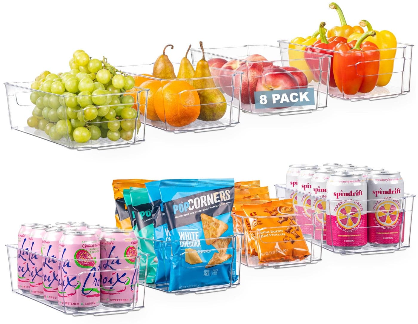 Oizeir 8 Pack Clear Plastic Fridge Organizer Bins Stackable Refrigerator Pantry Storage Bins with Handles for Snacks Freezer Kitchen Cupboard and Cabinet Organization