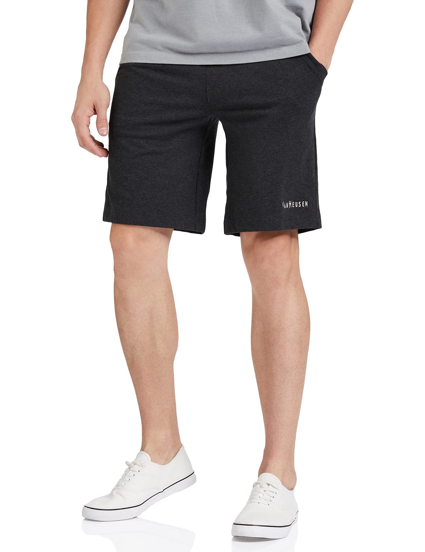 Van Heusen Athleisure Men Knit Shorts - Cotton Rich - Smart Tech, Easy Stain Release, Anti Stat, Ultra Soft, Moisture Wicking_50001_Charcoal Melange_M