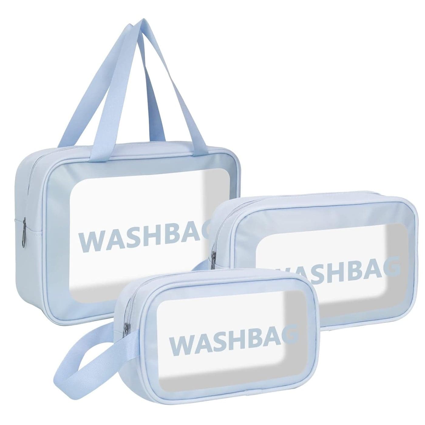AASAISH MultiFunctional Large Makeup Pouch for Women Waterproof PVC Cosmetic Bag with Hook Toiletry Storage Wash Bag Travel Organizer for Bath Grooming Kit Pack of 3