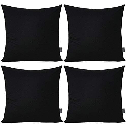 Thmyo 4-Pack 100% Cotton Comfortable Solid Decorative Throw Pillow Case Square Cushion Cover Pillowcase Sublimation Blank Pillow Covers Christmas DIY Throw Pillowcase for Sofa(18x18inch/45x45cm,Black)