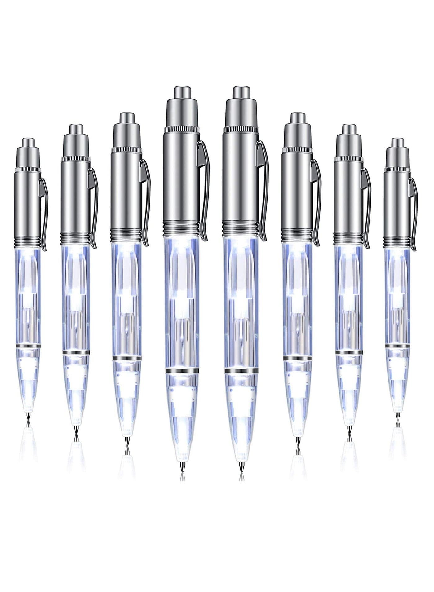 Lighted Tip Pen, 8pcs Led Light Flashlight Writing Ballpoint Pen, Bulk Glow in the Dark Pen Light Up Pens for Night Writing, School, Office(White)